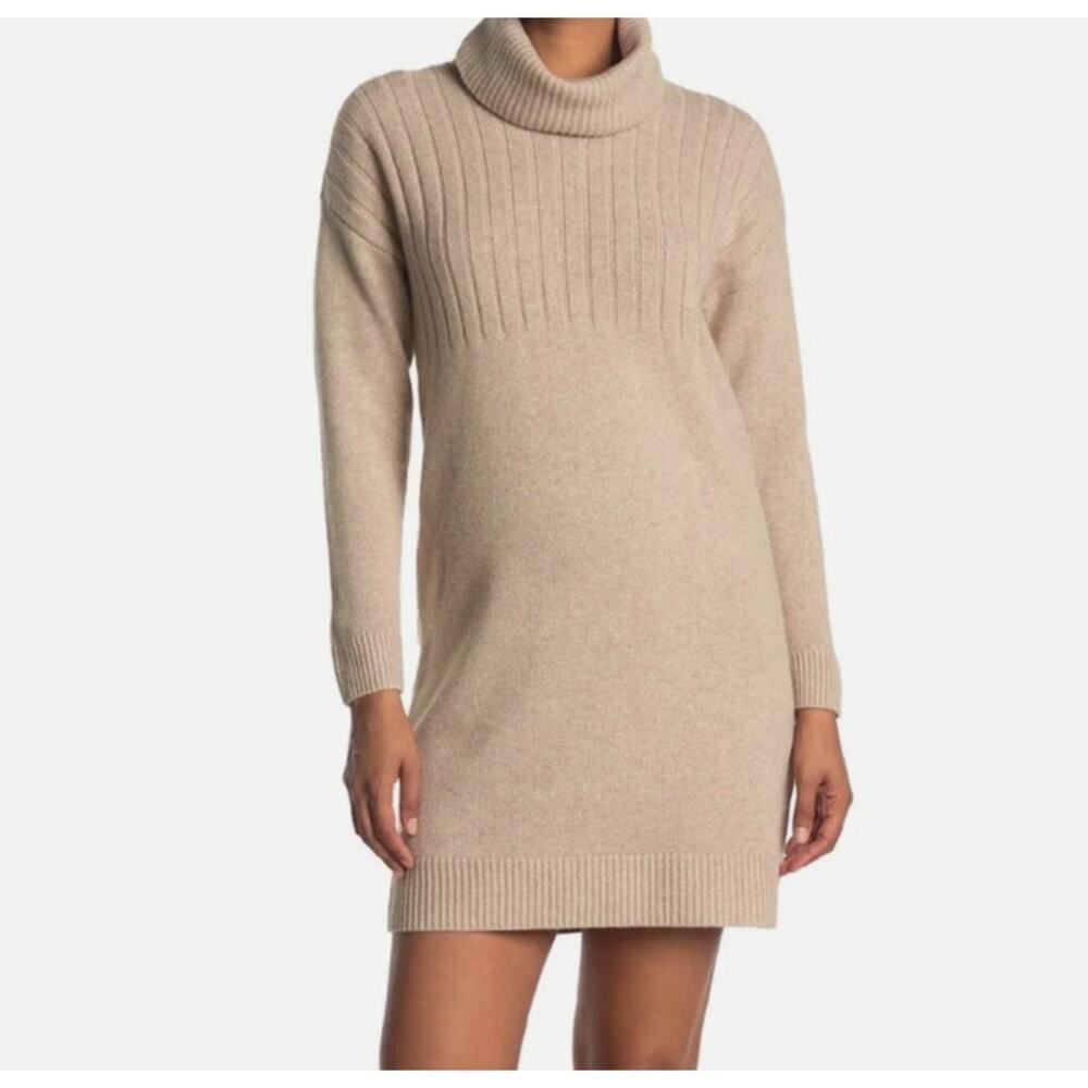 madewell tan merino turtleneck sweater dress